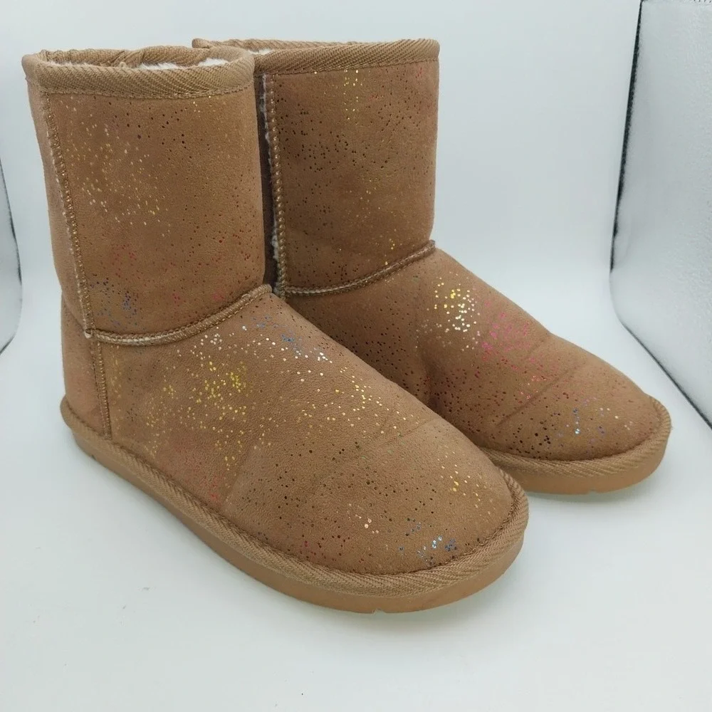 Serra Children's  Ankle Boots  Brown Sparkle Faux Suede Fur Shearling Size 2/3